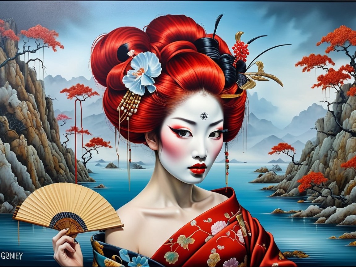 Vibrant Woman in Traditional Japanese Attire and Nature
