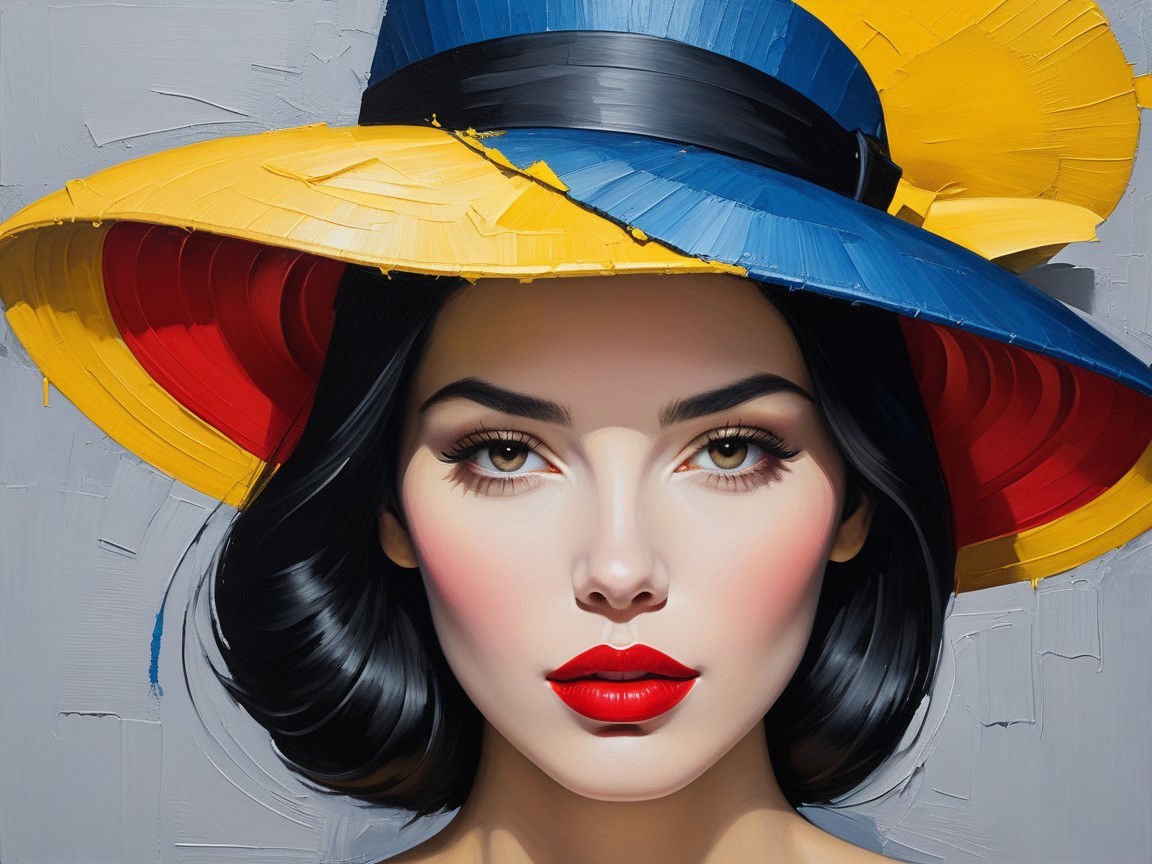 Portrait of a Woman with Bold Hat and Red Lips