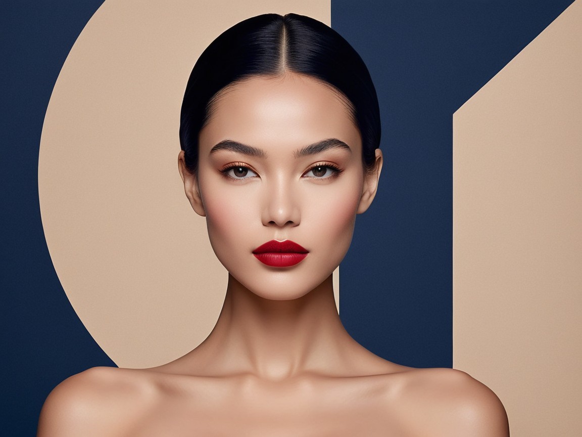 Woman with Flawless Complexion and Modern Background