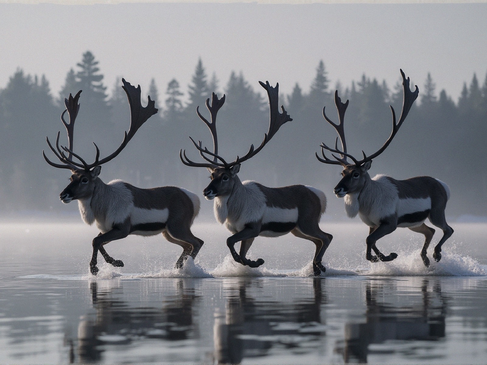 Majestic reindeer in a serene icy landscape