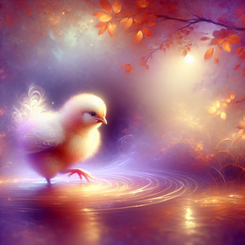 Delicate Chick in a Dreamlike Shimmering Landscape