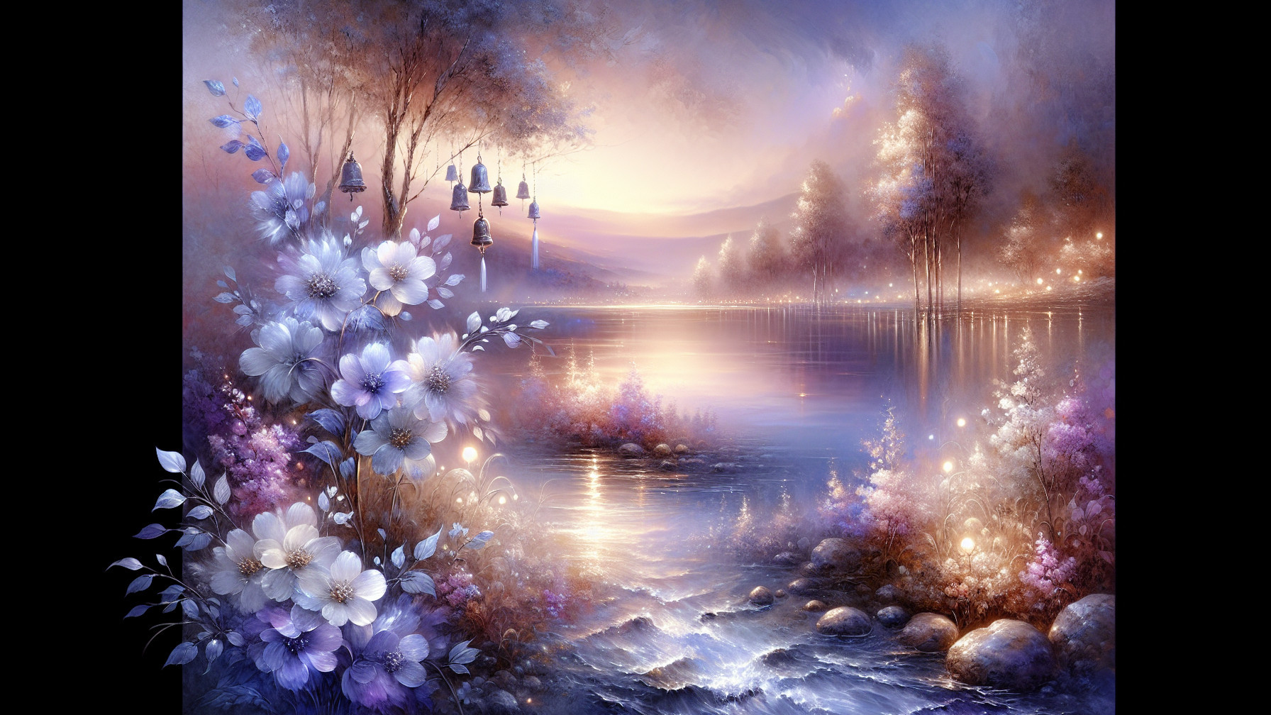Serene Landscape with Pastel Sunset and Tranquil River