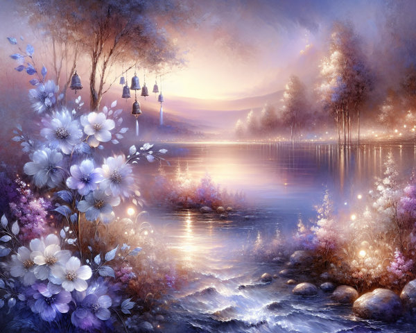Serene Landscape with Pastel Sunset and Tranquil River