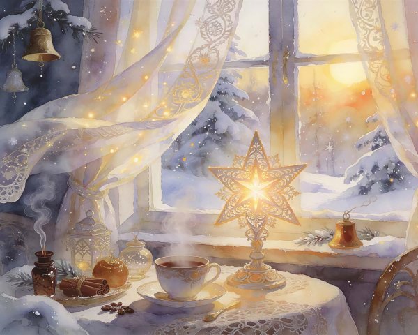 Cozy Winter Watercolor Scene by a Window