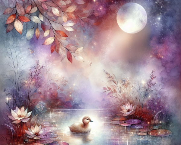 Magical Landscape with Pond and Water Lilies