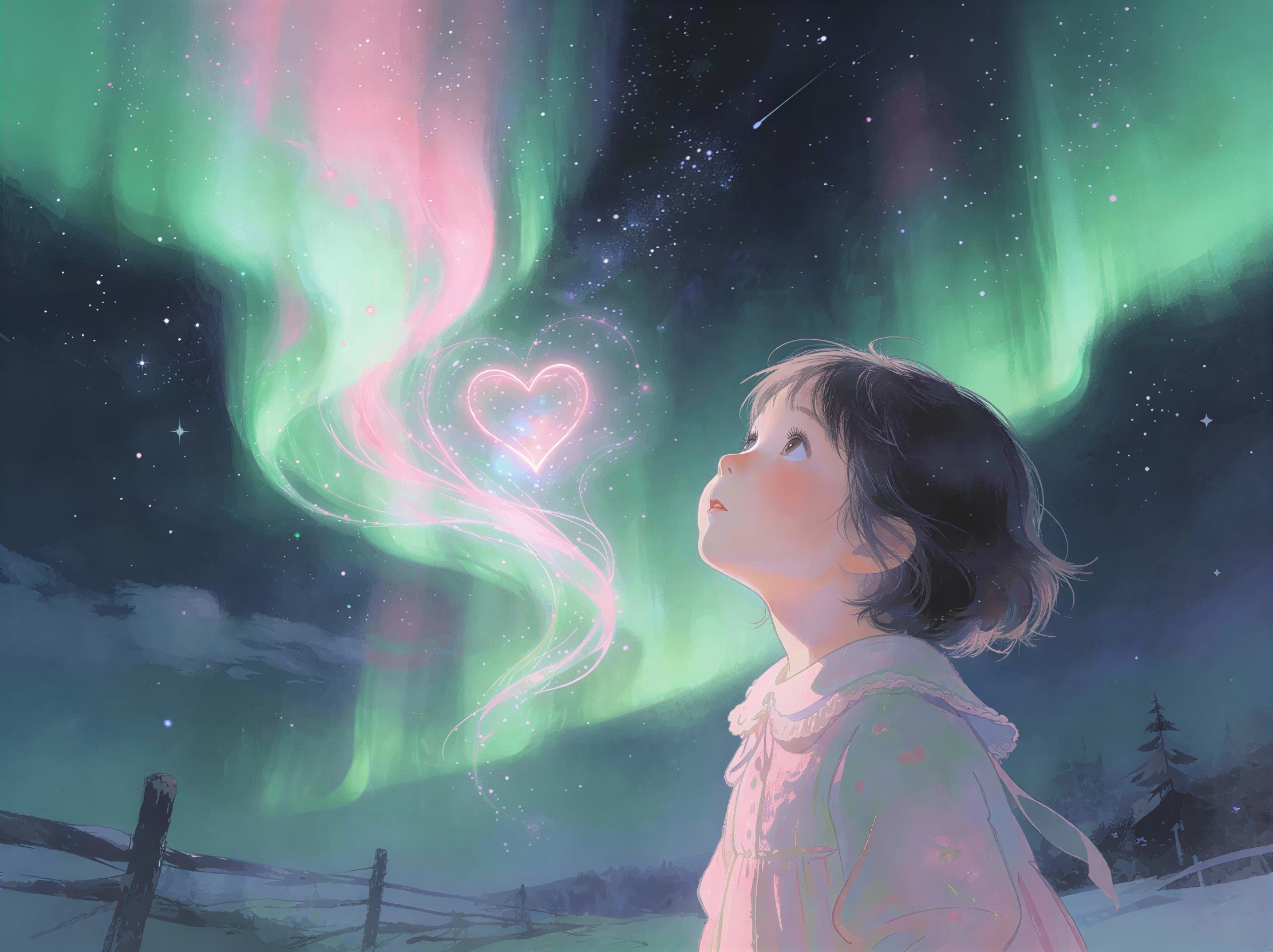 Toddler in Profile Against Starry Night Sky Scene