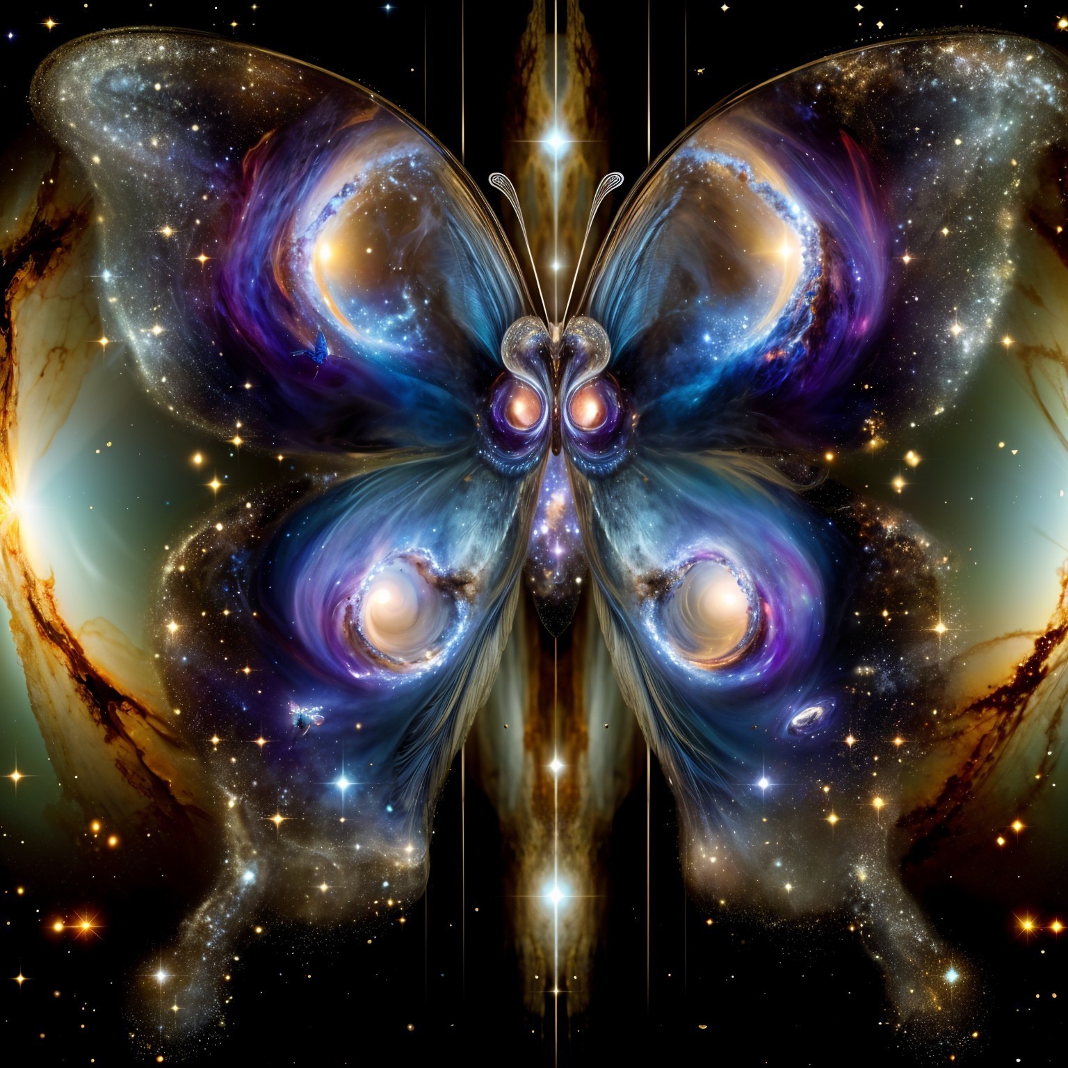 Cosmic Butterfly Design with Galaxies and Nebulae
