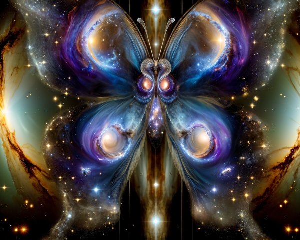 Cosmic Butterfly Design with Galaxies and Nebulae