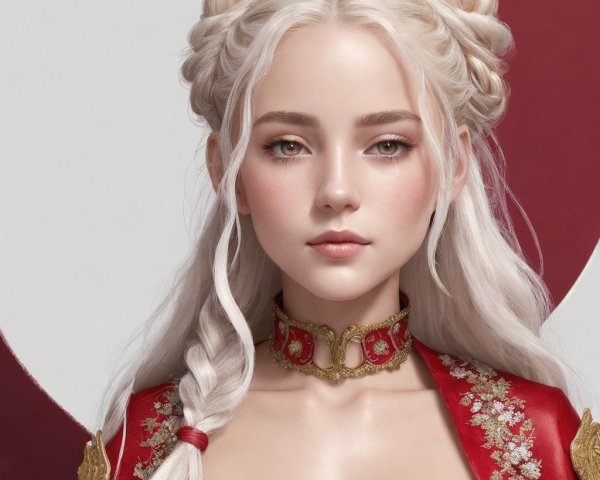 Young Woman with Platinum Hair in Regal Attire