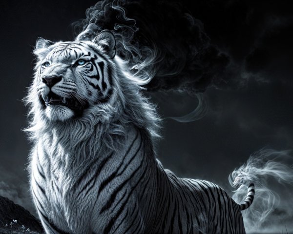 Majestic White Tiger Against Dark Background