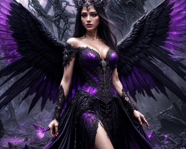 Mystical Forest Scene with Enchanting Figure and Wings