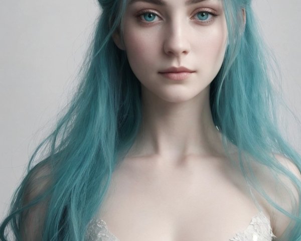 Portrait of a young woman with teal hair and gown