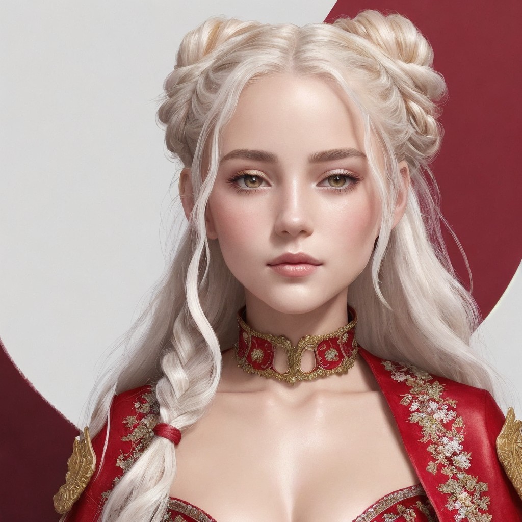 Young Woman with Platinum Hair in Regal Attire