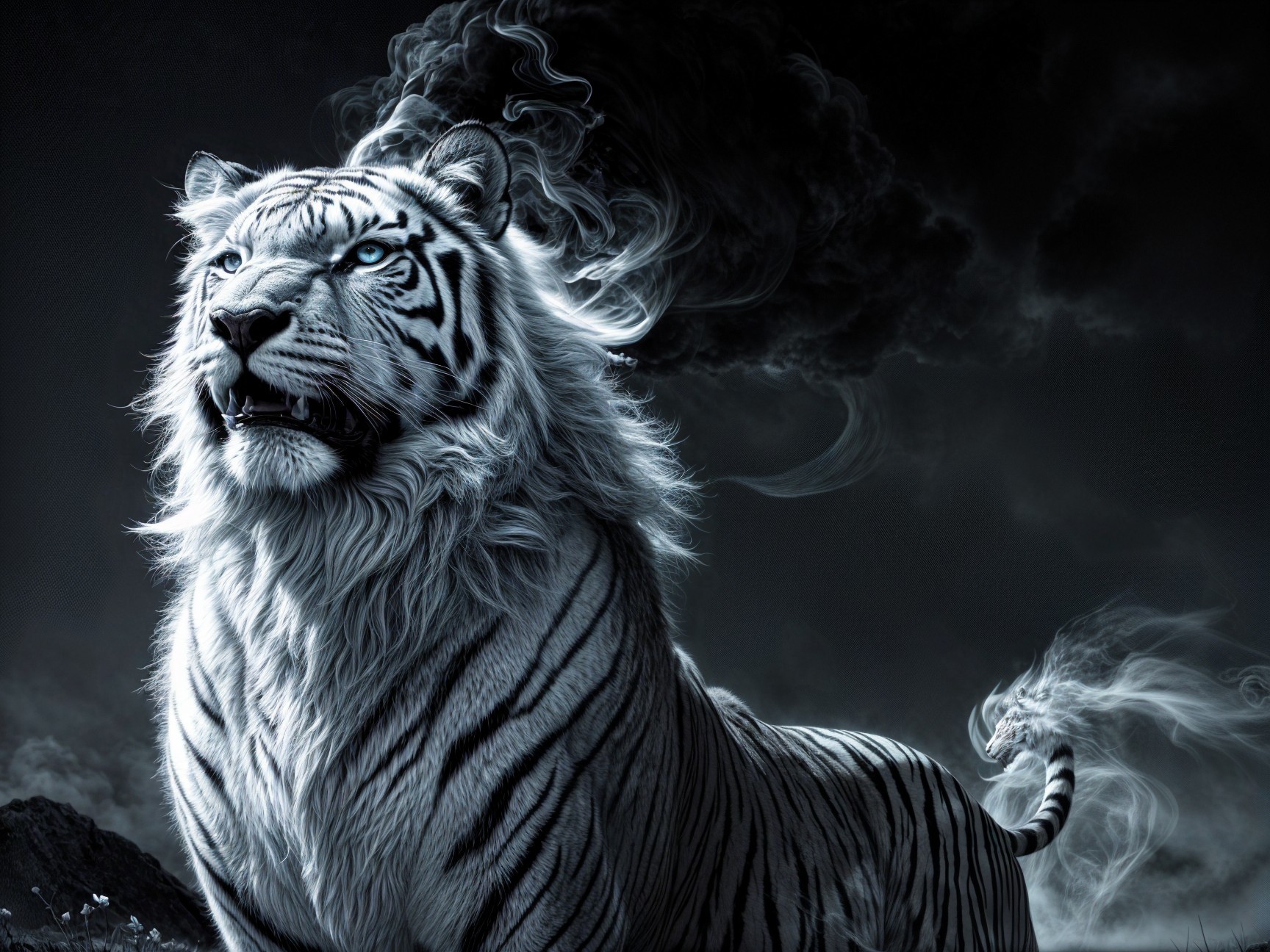 Majestic White Tiger Against Dark Background