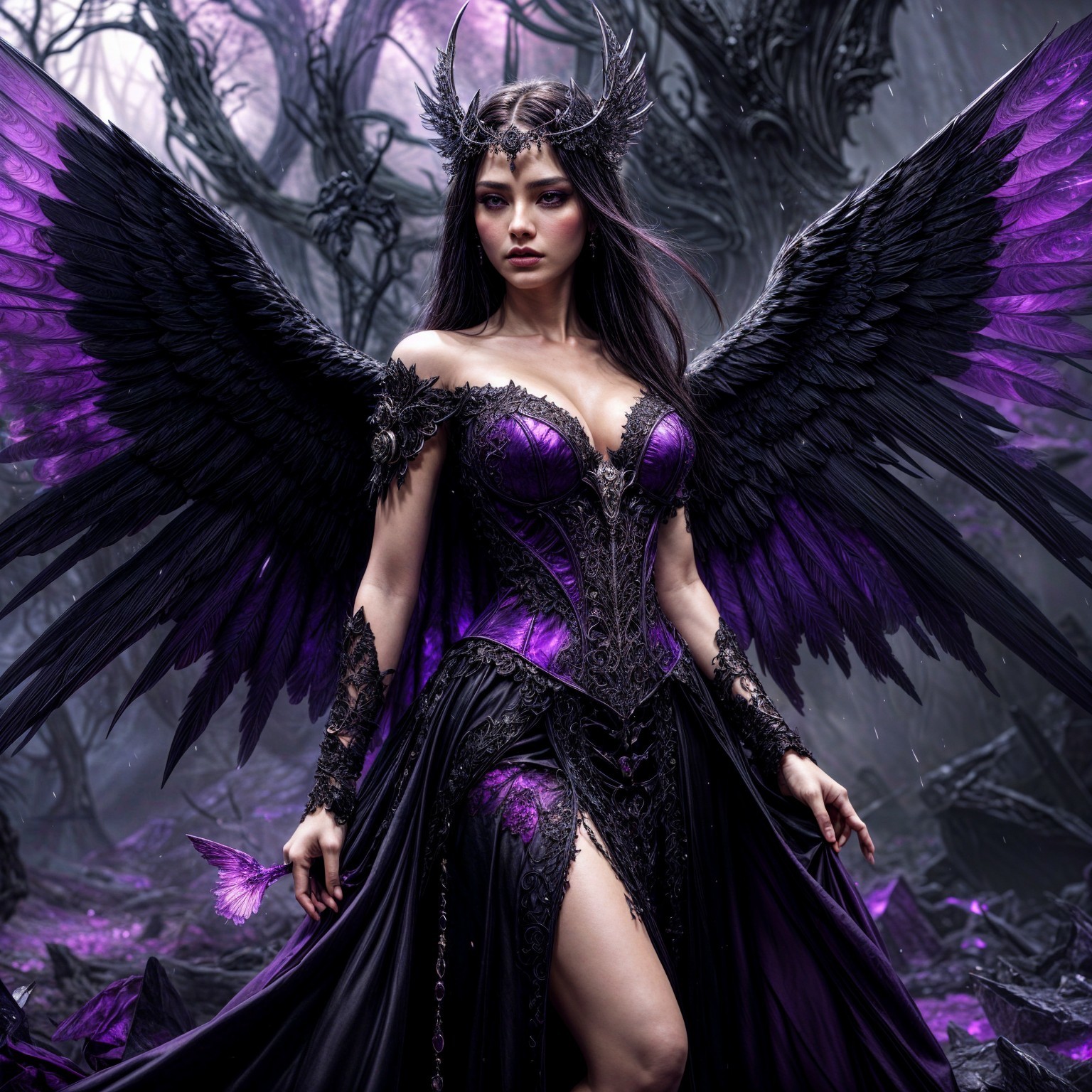 Mystical Forest Scene with Enchanting Figure and Wings