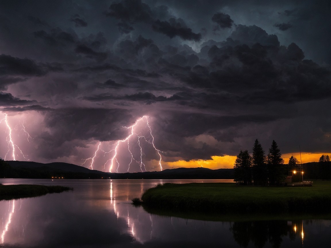 Dramatic Stormy Evening Over a Serene Lake