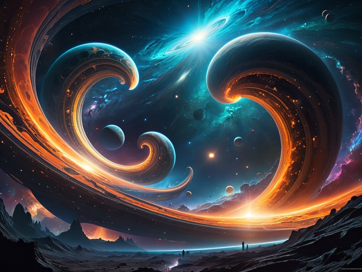 Vibrant Cosmic Scene with Nebulae and Celestial Bodies