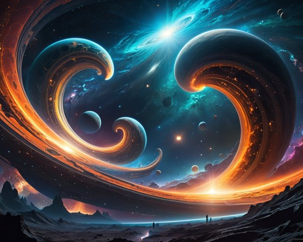 Vibrant Cosmic Scene with Nebulae and Celestial Bodies