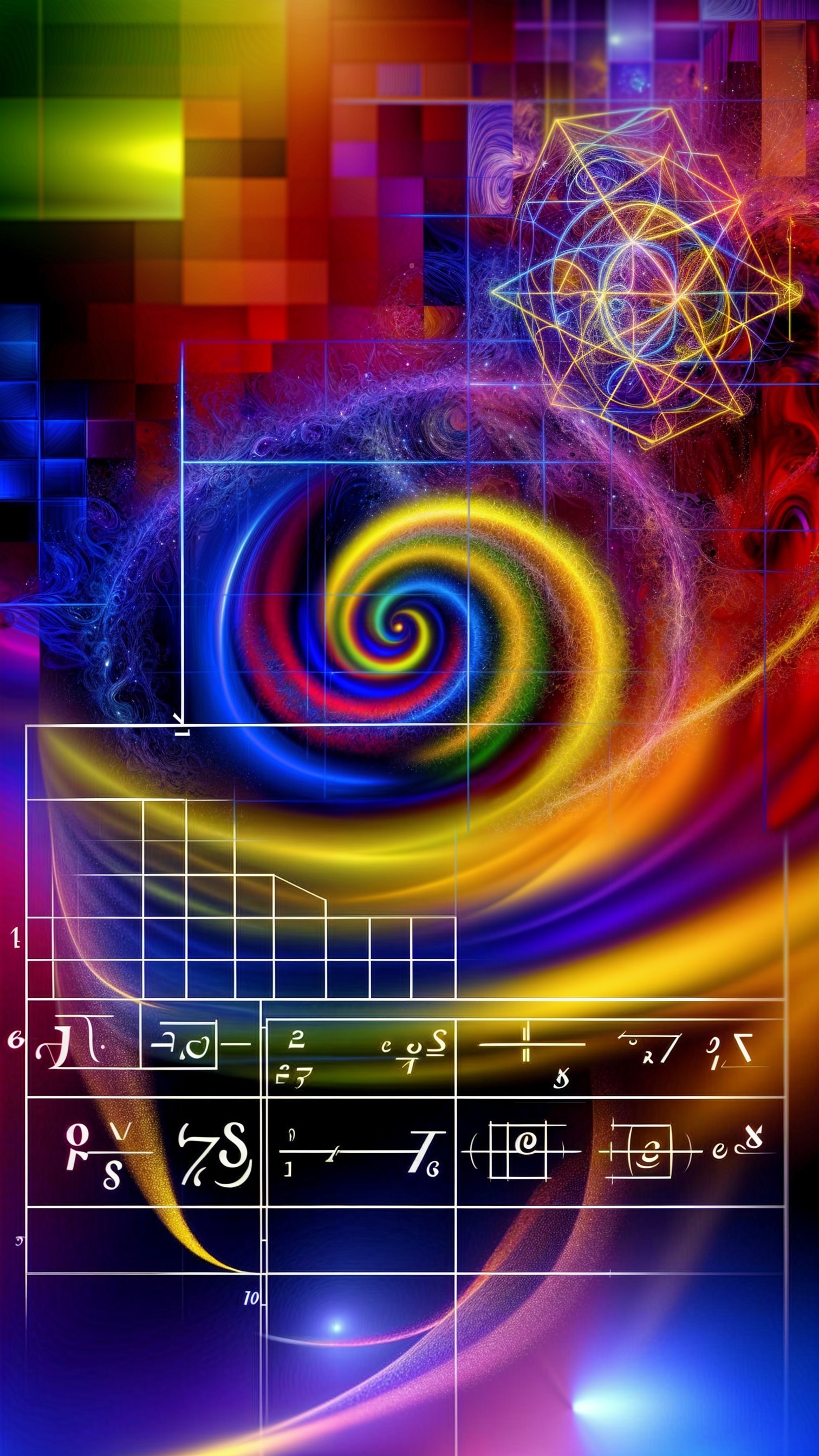 Vibrant Rainbow Abstract with Cosmic and Mathematical Elements