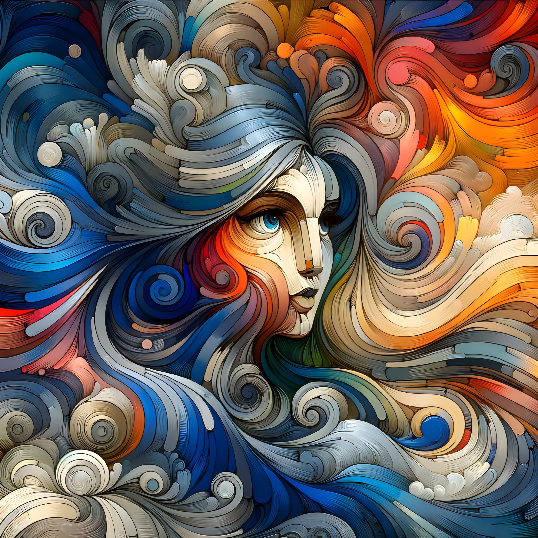 Abstract Woman's Face with Vibrant Flowing Patterns
