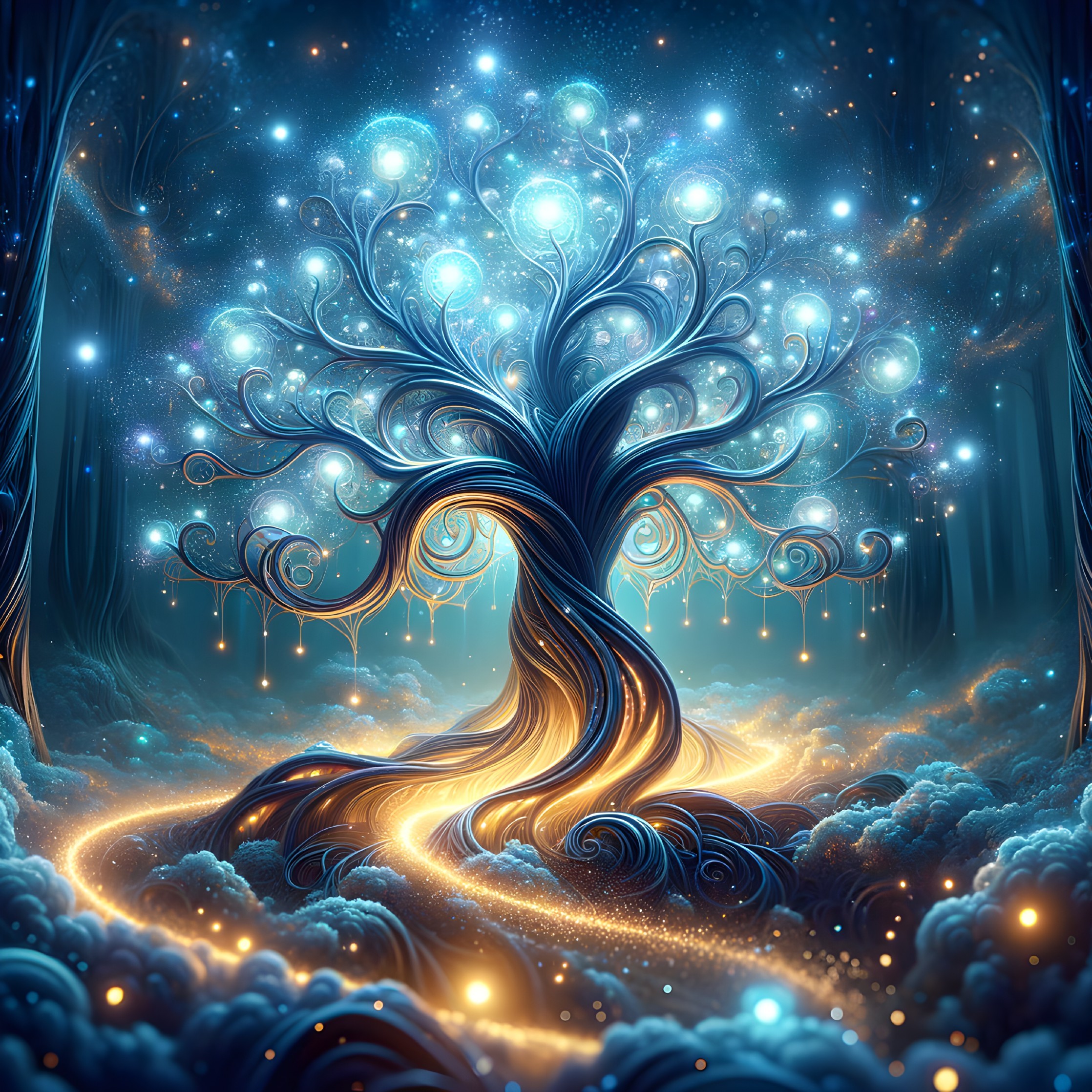 Luminous Tree in a Mystical Enchanted Landscape