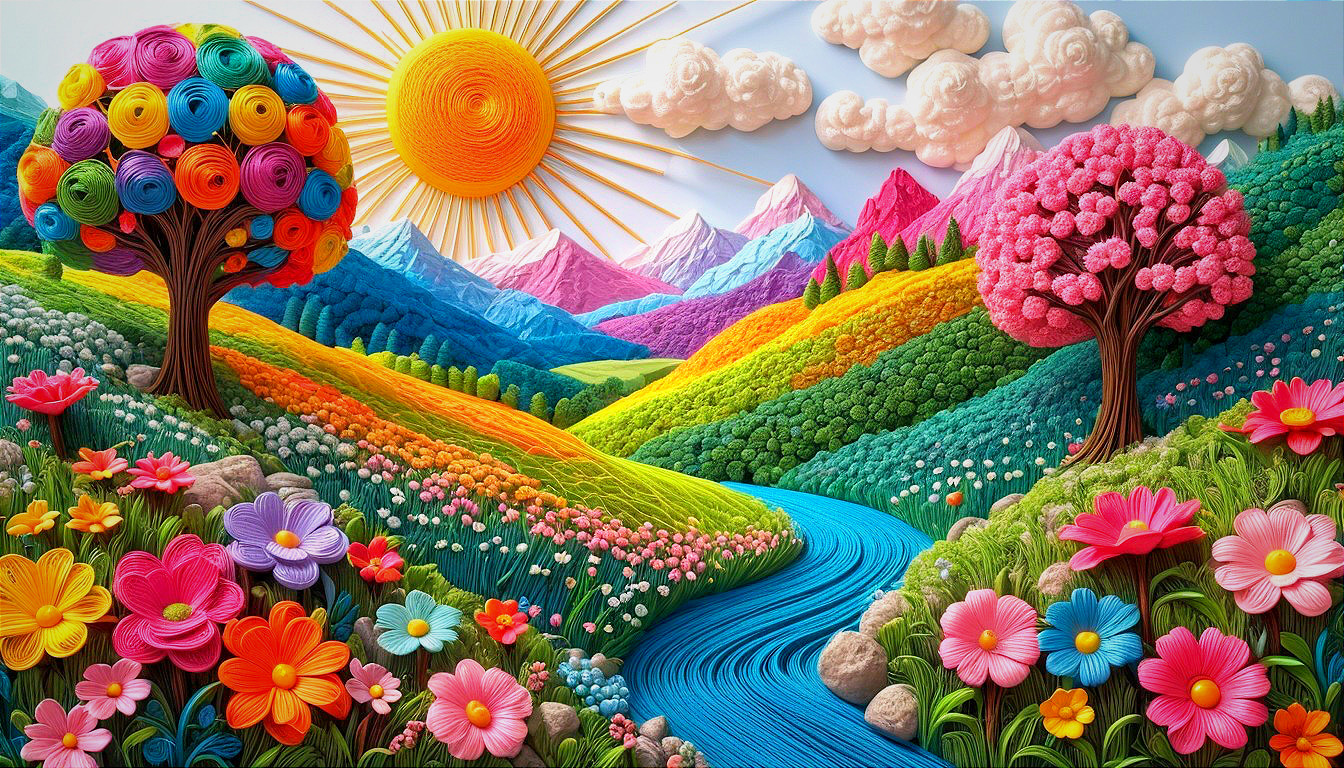 Vibrant Landscape with Colorful Flowers and Trees