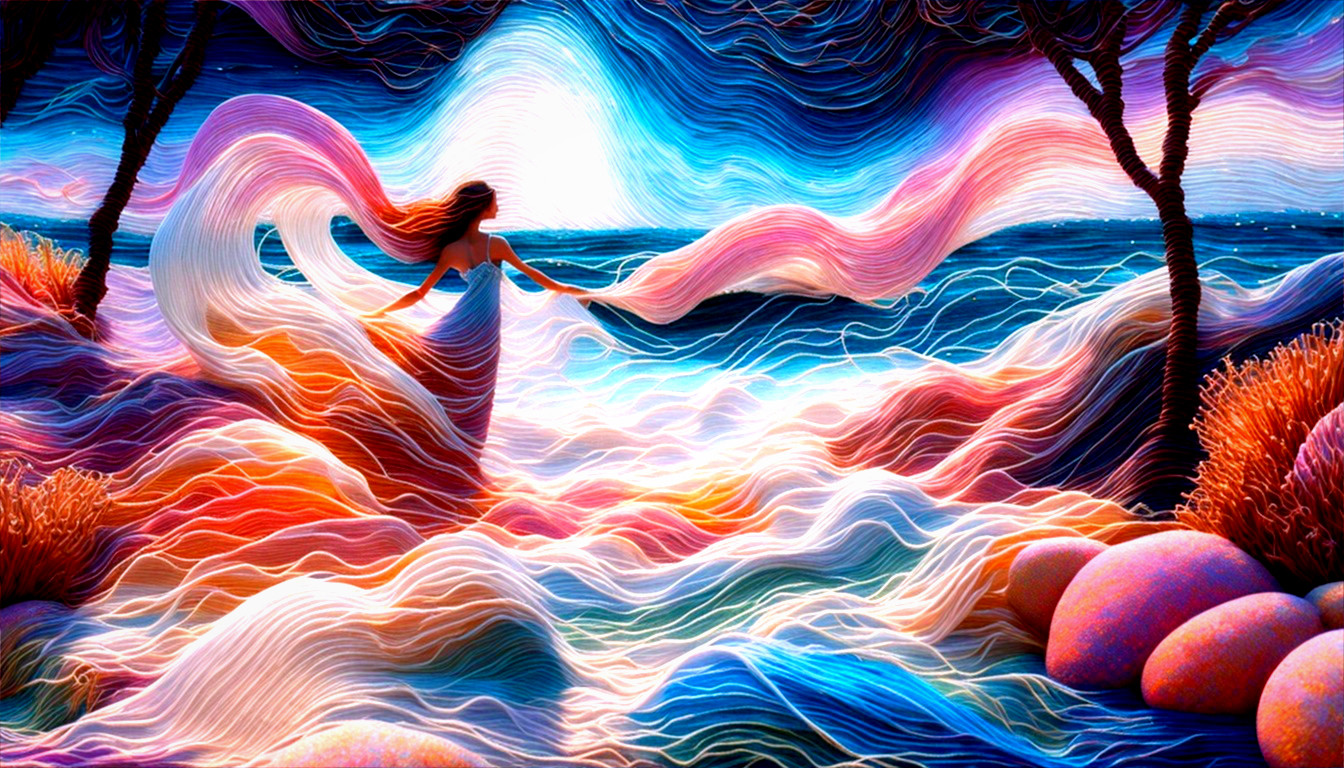 Serene Dreamlike Landscape with Silhouette and Ocean