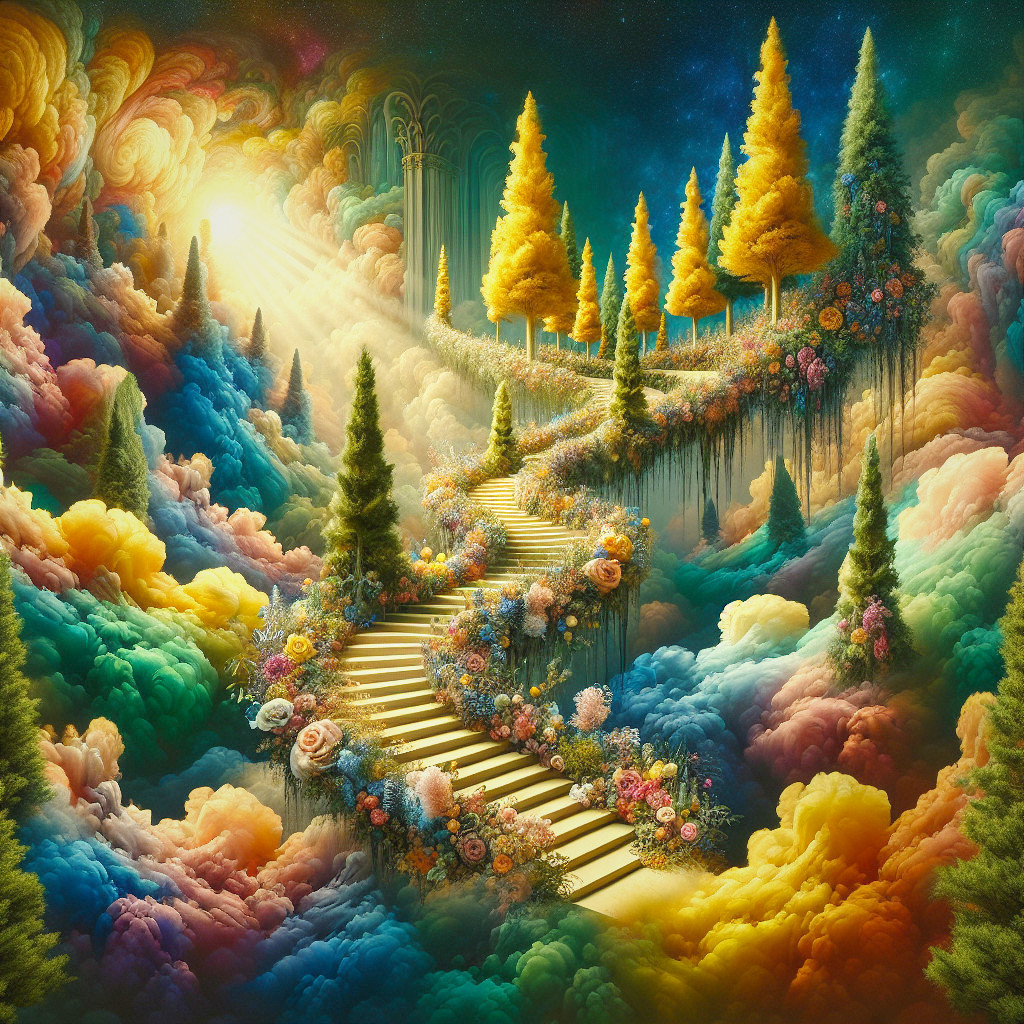 Surreal Colorful Path Through Dreamlike Cloudscape