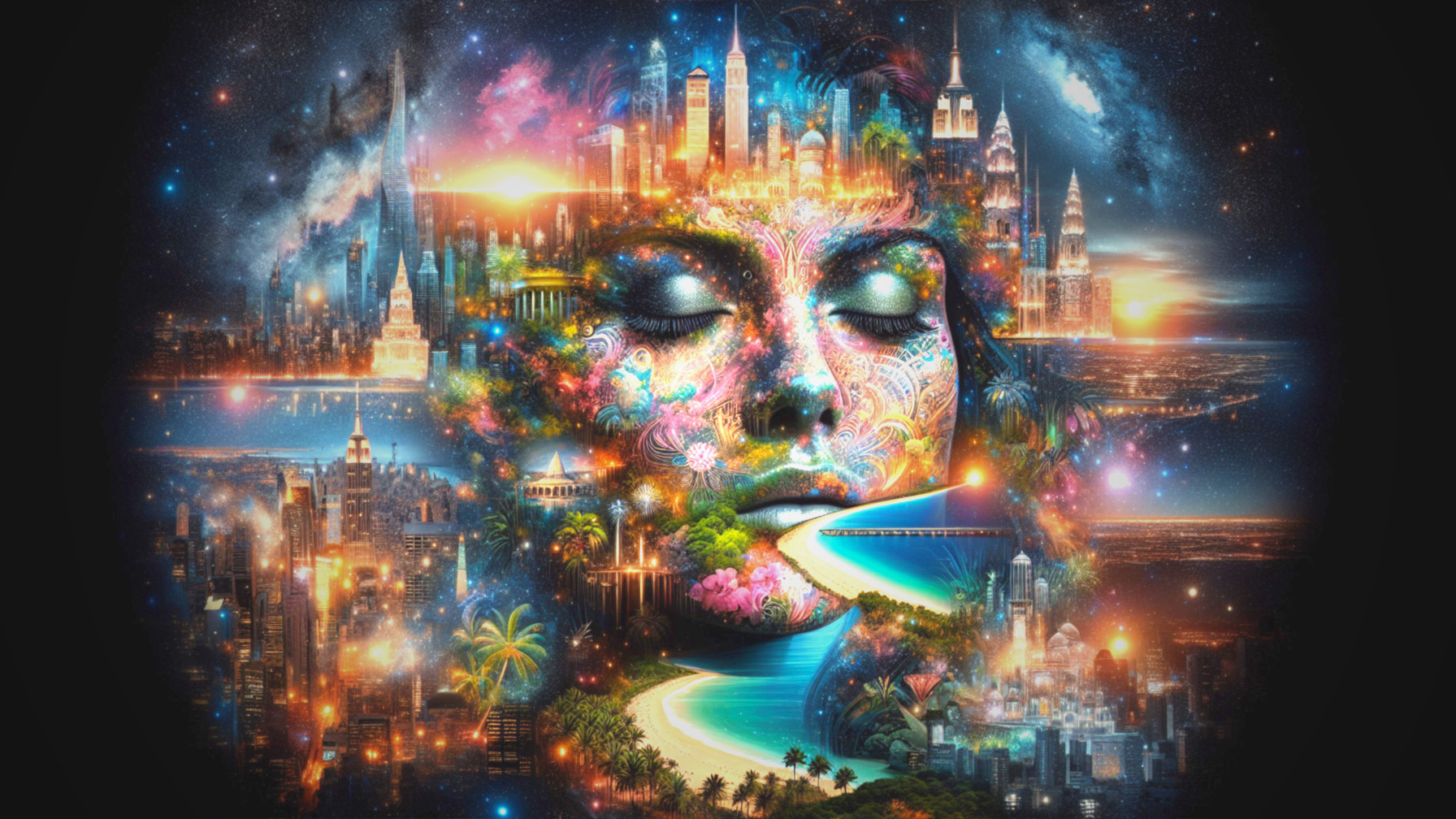 Dreamlike Composite of Nature and Urban Elements