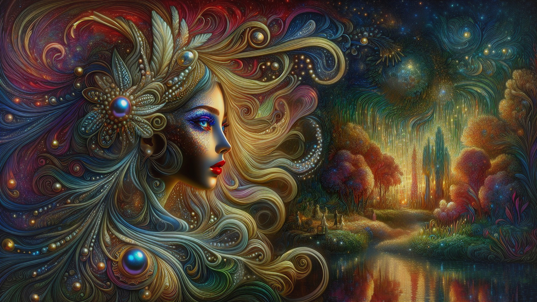 Vibrant Woman Surrounded by Nature's Mystical Beauty