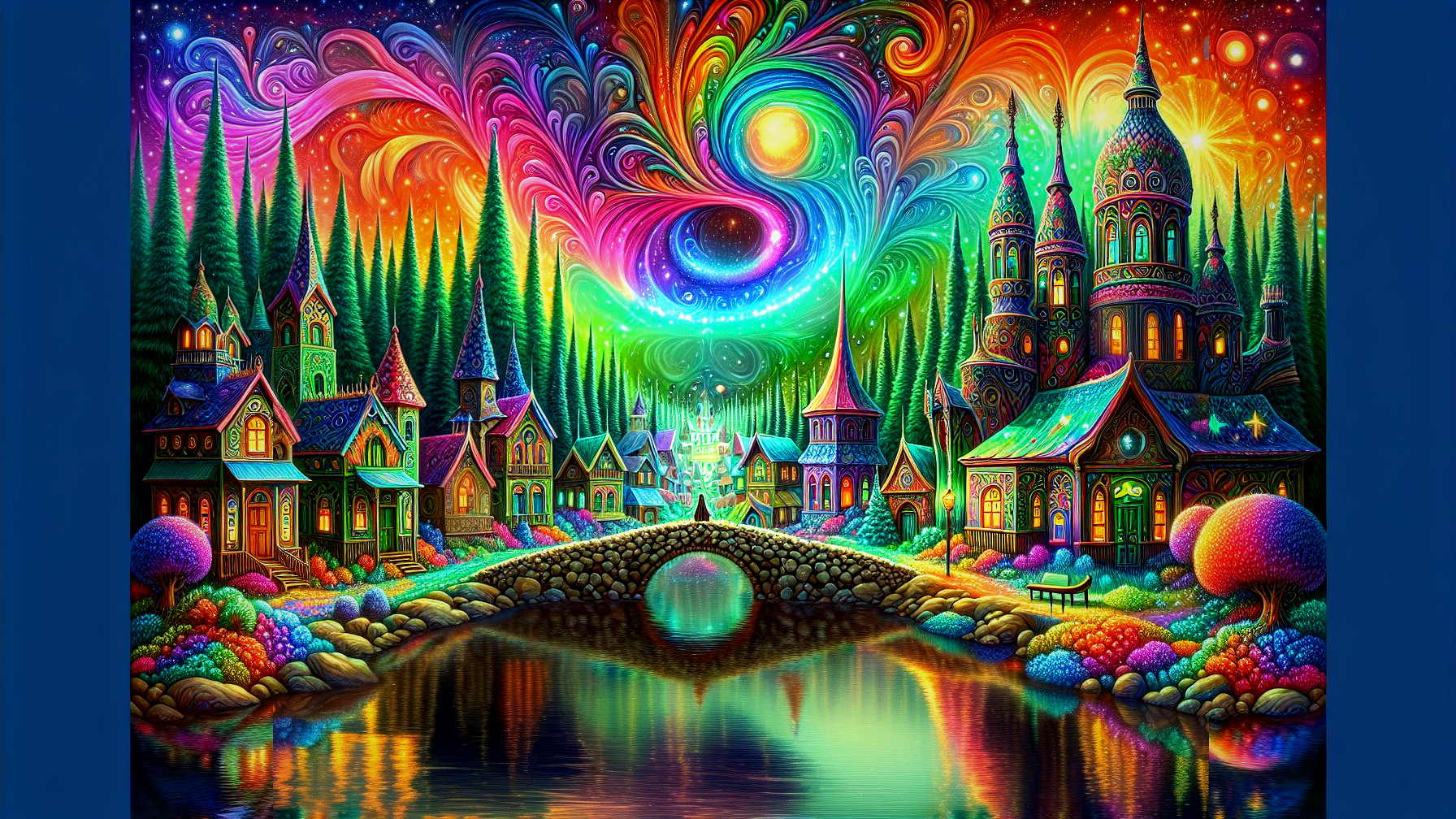 Vibrant Dreamlike Landscape with Whimsical Houses