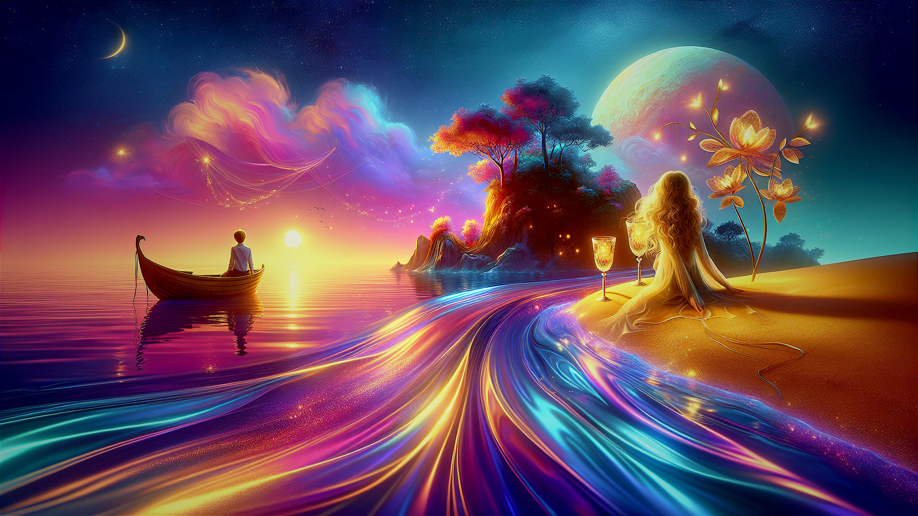 Surreal Sunset Landscape with Vibrant Colors and River