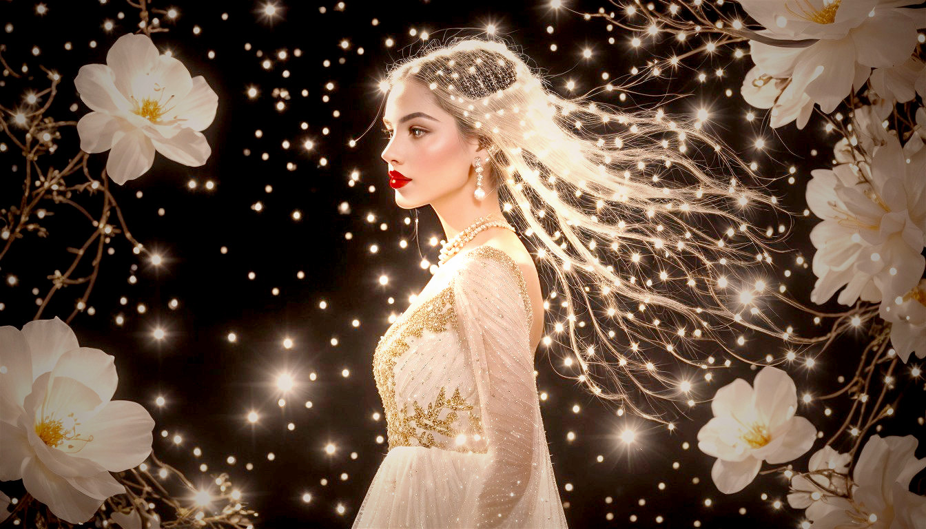 Elegant Portrait of Woman in Embellished Gown