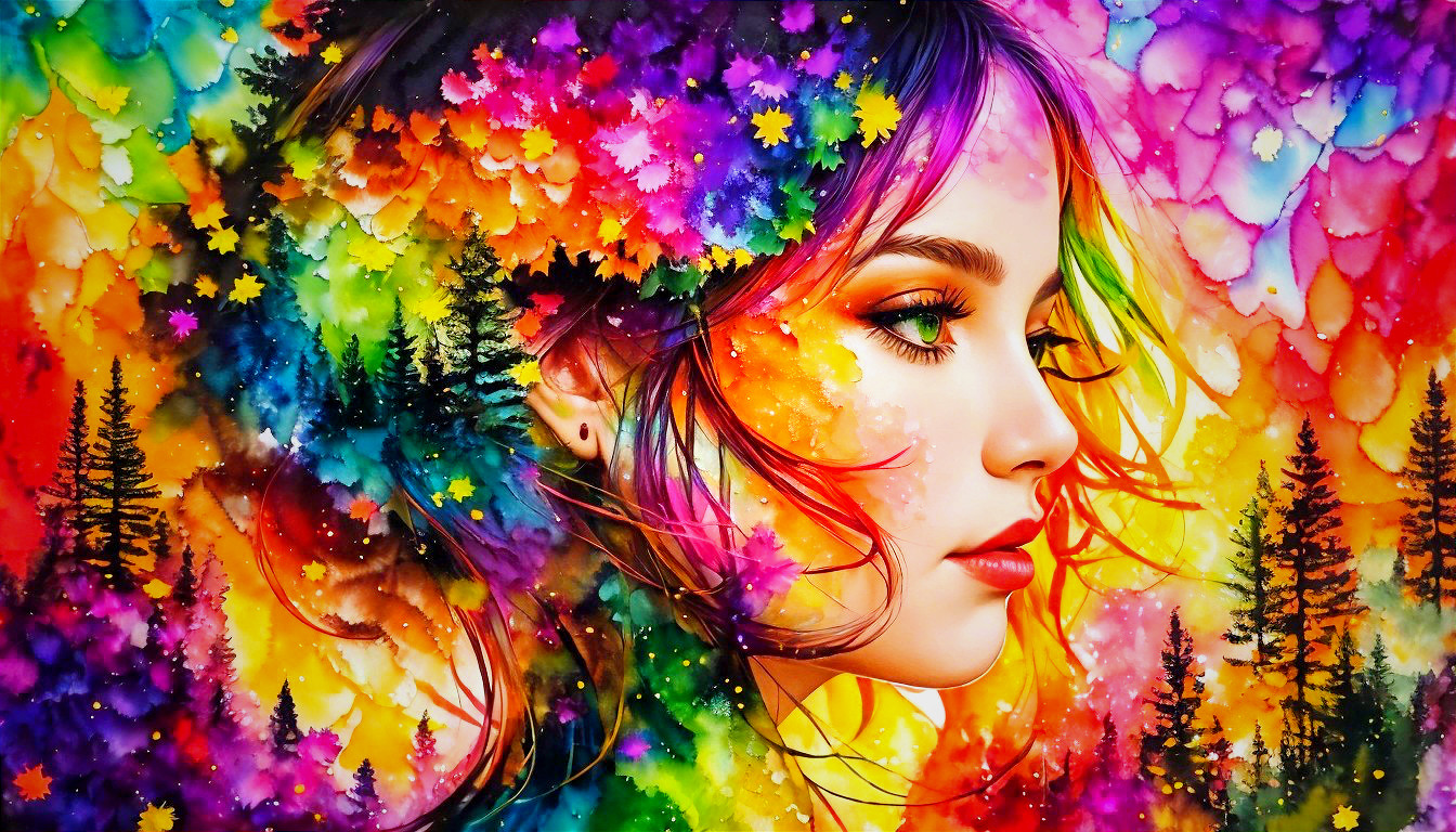 Vibrant Portrait of a Young Woman with Nature Elements