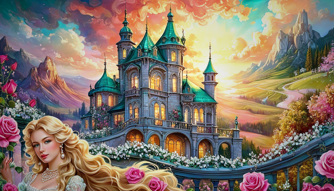 Whimsical Fairytale Castle Surrounded by Roses