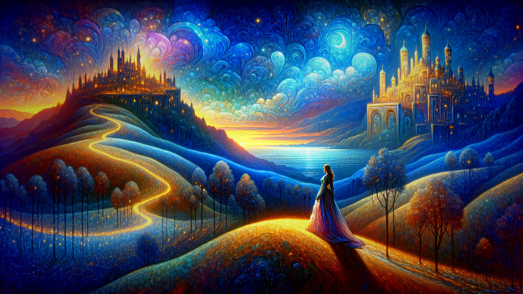 Whimsical Landscape with Castles and Vibrant Colors