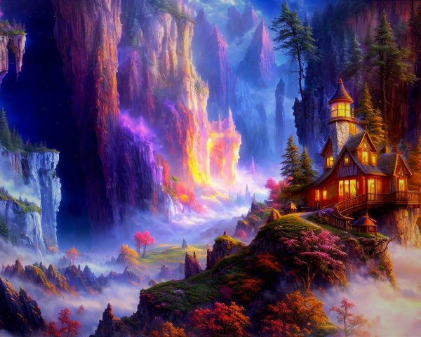 Whimsical Cottage in a Vibrant Autumn Landscape