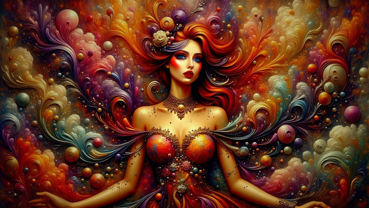 Surreal Portrait of a Woman with Cosmic Patterns