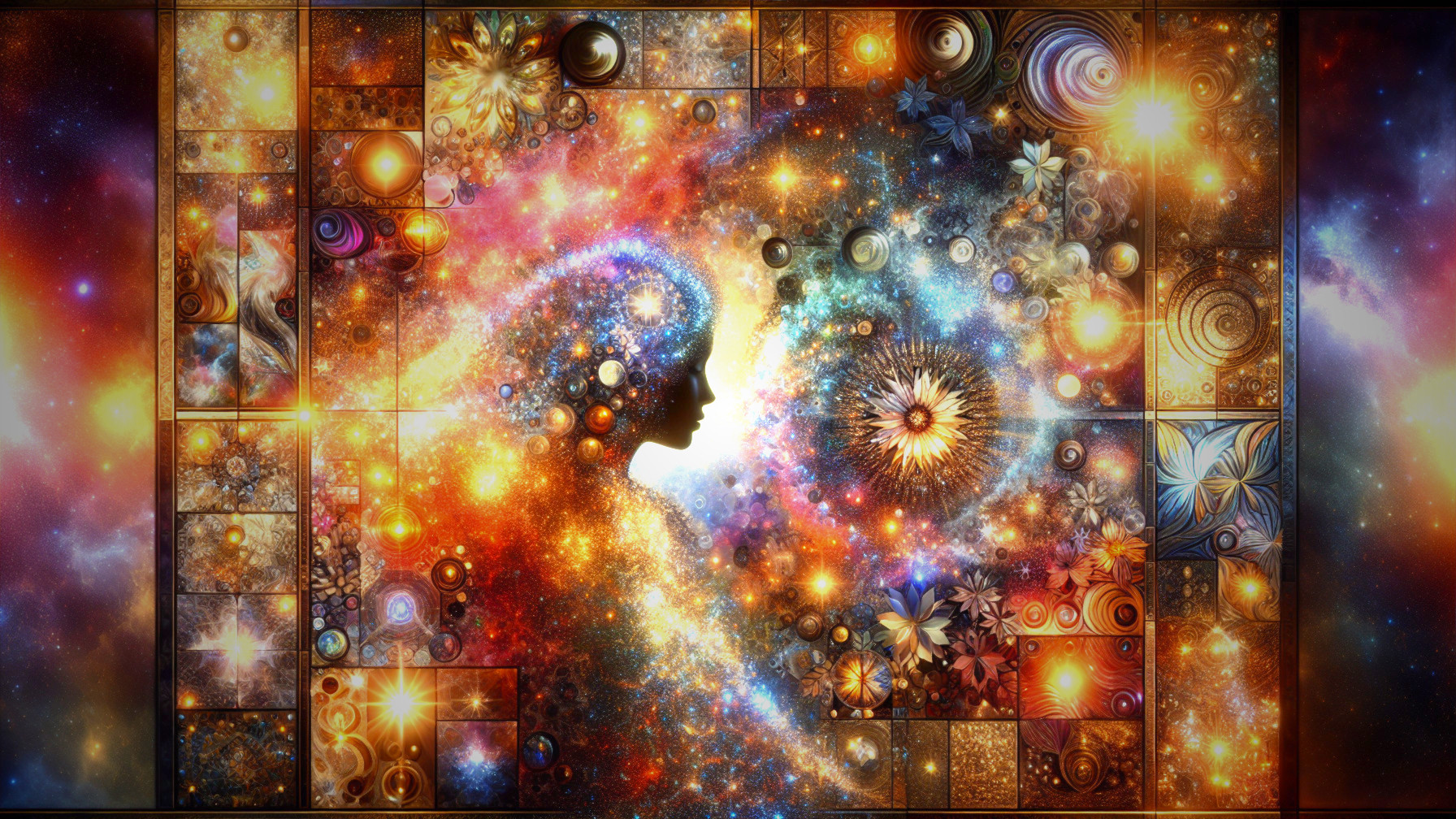 Cosmic Human Silhouette with Stars and Patterns