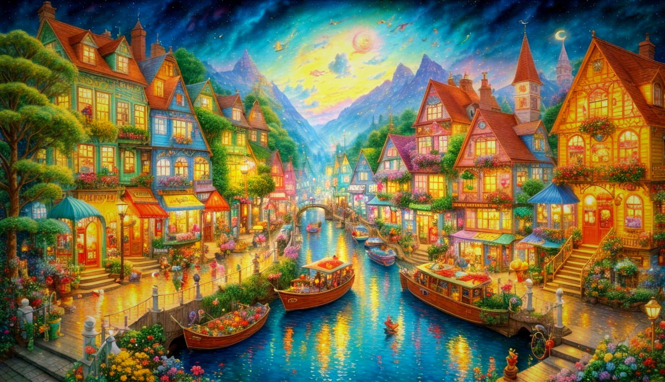 Picturesque Village with Colorful Houses and Canal