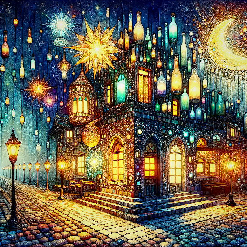 Vibrant House with Lanterns Under Starry Sky