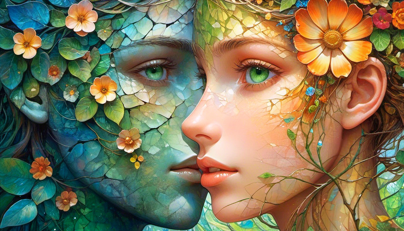 Human Faces Merging with Nature Elements and Symbolism