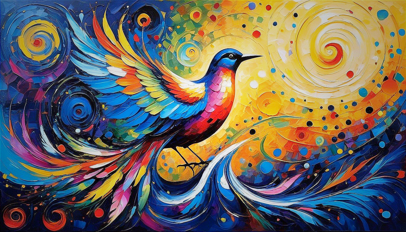 Abstract Painting of a Colorful Bird in Vibrant Colors