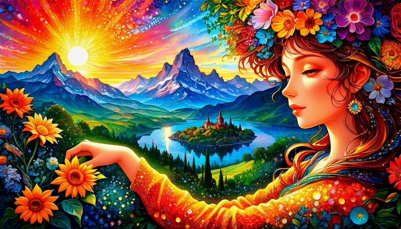 Serene Sunset Landscape with Mountains and Lake