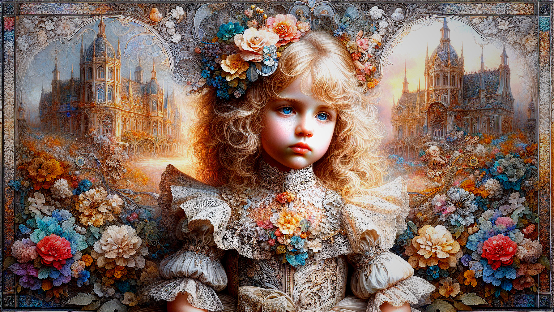 Whimsical Portrait of a Girl in a Dreamy Landscape