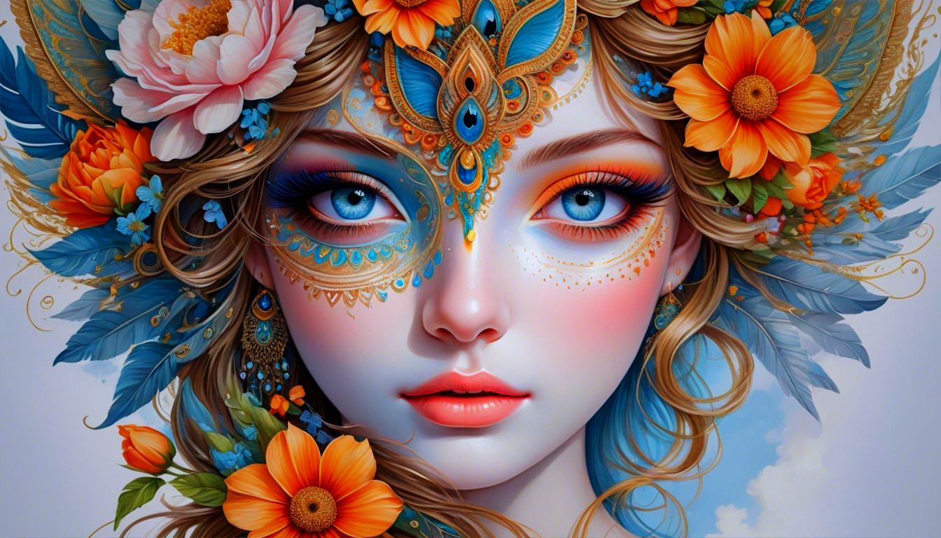 Portrait of a Woman with Floral and Butterfly Elements