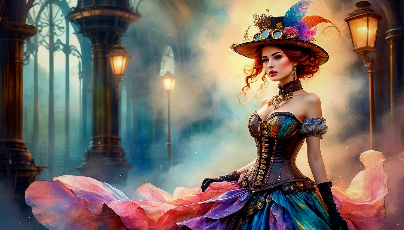 Steampunk Woman in Misty Enchanting Setting