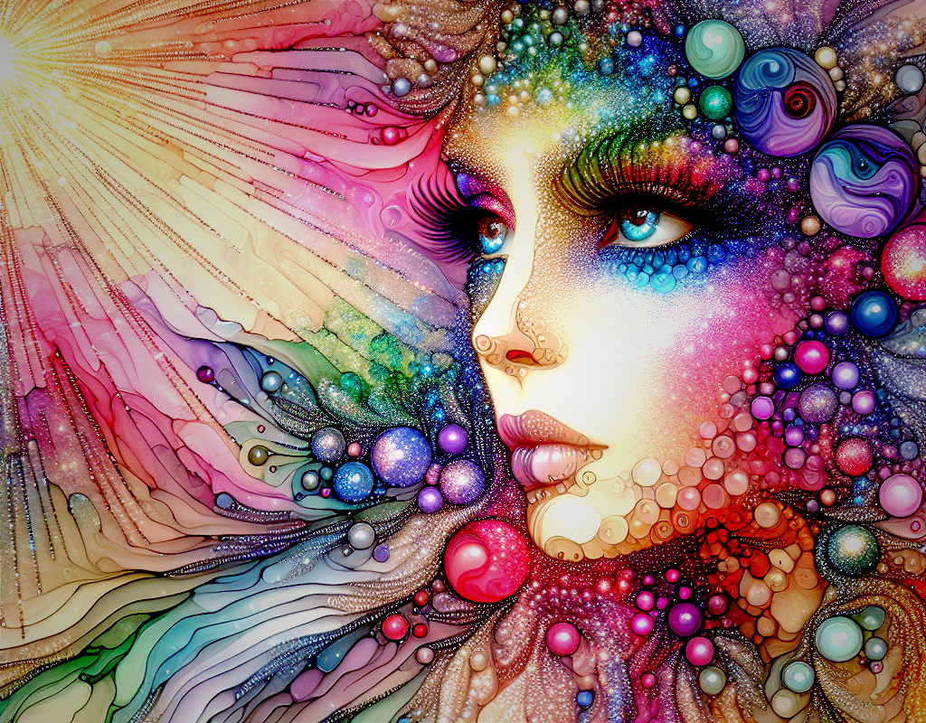 Surreal Portrait of a Woman with Colorful Patterns