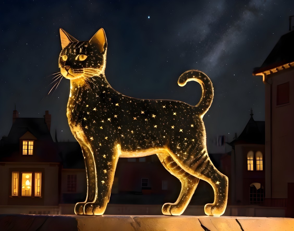 Silhouette of a Cat Against a Starry Night Sky