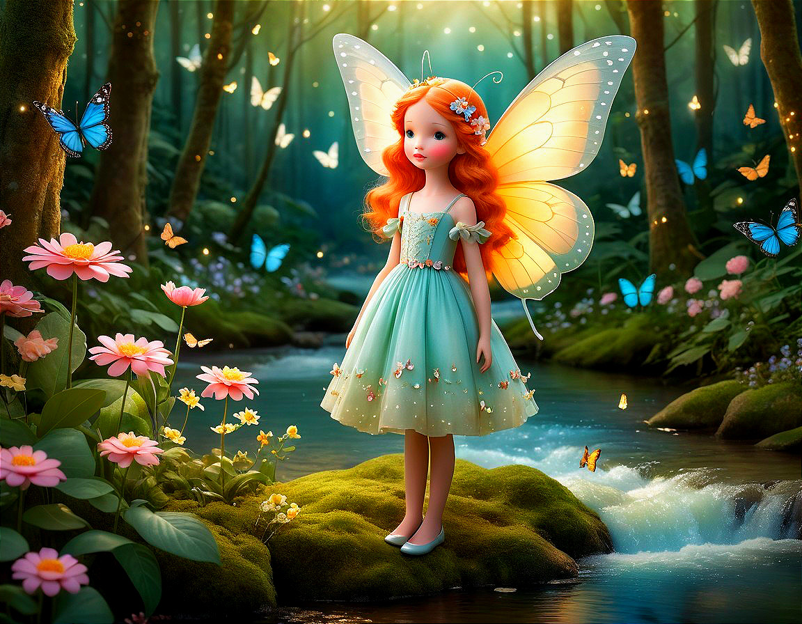 Whimsical Fairy Girl in a Lush Forest Setting